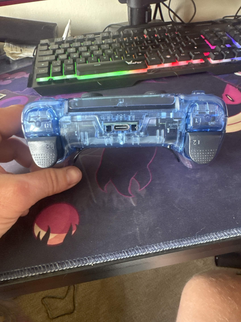 Miseriboards DualSense Edge custom two-tone translucent shell top view